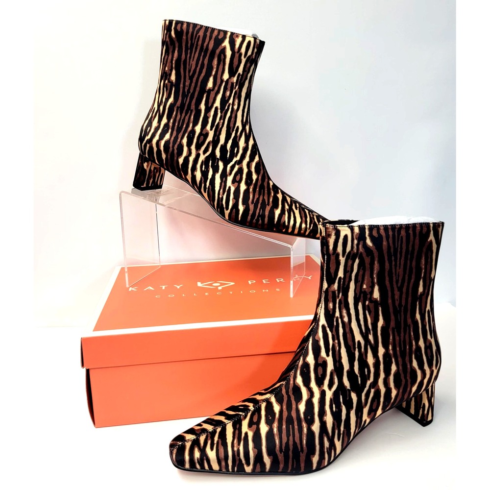 Katy Perry The Wanderering Bootie Animal Print Square Toe Womens 9.5 Brown